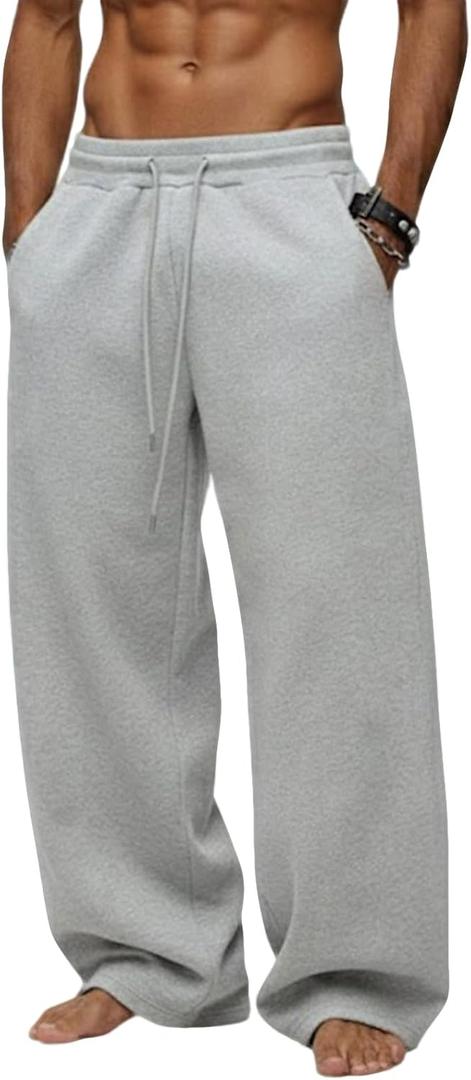 Men's Baggy Sweatpants Heavyweight Fleece Wide Leg Drawstring Sweat Pants,Casual Lounge Joggers with Pockets Slacks (Gray, XL)