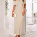 ZESICA Women's Off Shoulder Bodycon Maxi Dress 2026 Summer Ribbed Knit Cocktail Party Formal Sweater Dresses (Beige, XL)