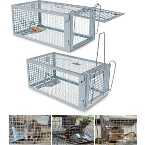 2 Packs Humane Rat Trap Outdoor, Wanqueen Humane Mouse Traps Indoor, Small Rodent Chipmunk Trap and Other Live Animal Cage Catch and Release