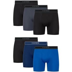 Hanes mens Underwear Boxer Brief Pack, Performance Stretch Underwear, Moisture-wicking Boxer Briefs for Men, 6-pack L, Black/Blue/Grey