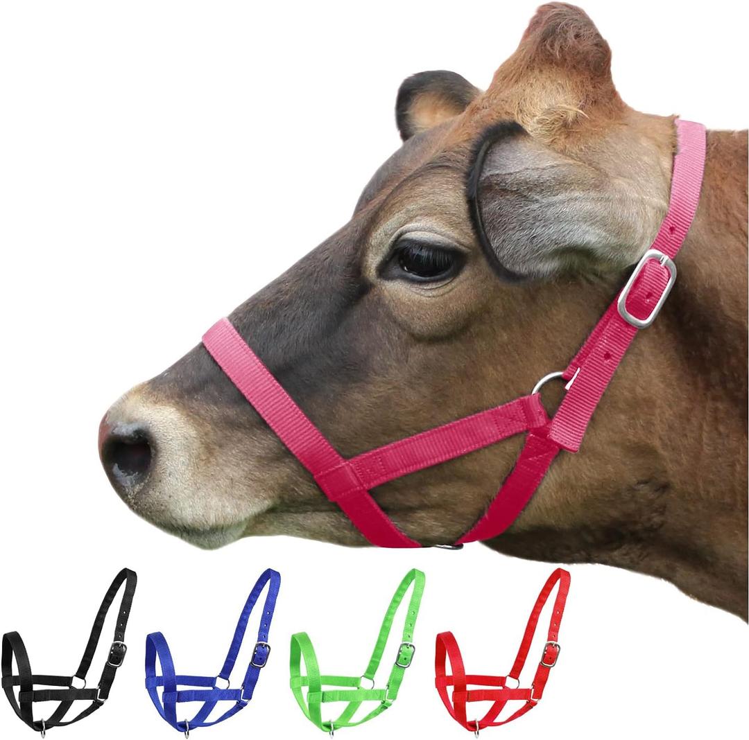 Derby Originals Adjustable Nylon Livestock Cattle Halters (Small (250-500lbs), Pink)
