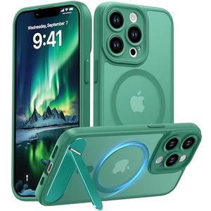 Magnetic Compatible with iPhone 13 Pro Case, [Built-in Kickstand][Full Camera Protection][Compatible with MagSafe][Anti-Fingerprint] Shockproof Phone Case for iPhone 13 Pro 6.1",BLue Green