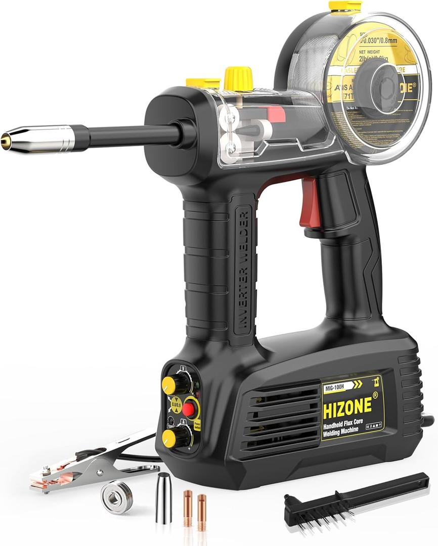 Hand Held MIG Welder Machine 110V, HIZONE 100A Flux Core Portable Welding Machine, Handheld Gasless Inverter Wire Feed Welding Equipment Hand Held MIG Welder Machine 110V, HIZONE 100A Flux Core Portable Welding Machine, Handheld Gasless Inverter Wire Feed Welding Equipment