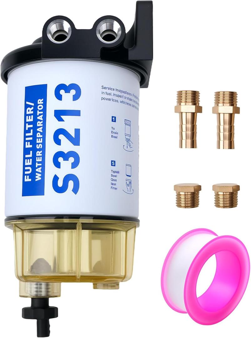 S3213 Fuel Water Separator Marine Kit Compatible with Yamaha Mercury Marine Outboard Motor Mercury with 3/8" Barb x 1/4" NPT brass Fittings Replaces B32013, 35-60494-1, 18-7932-1, 18-17928, 35-809097