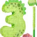 Poen 16 Inch Dinosaur Piata Number 1 2 3 4 5 6 7 8 9 for Kids Birthday Party Cute Dino Piata with Blindfold Stick and Confetti for Boys Girls Dinosaur Birthday Animal Theme Baby Shower Decor (3)