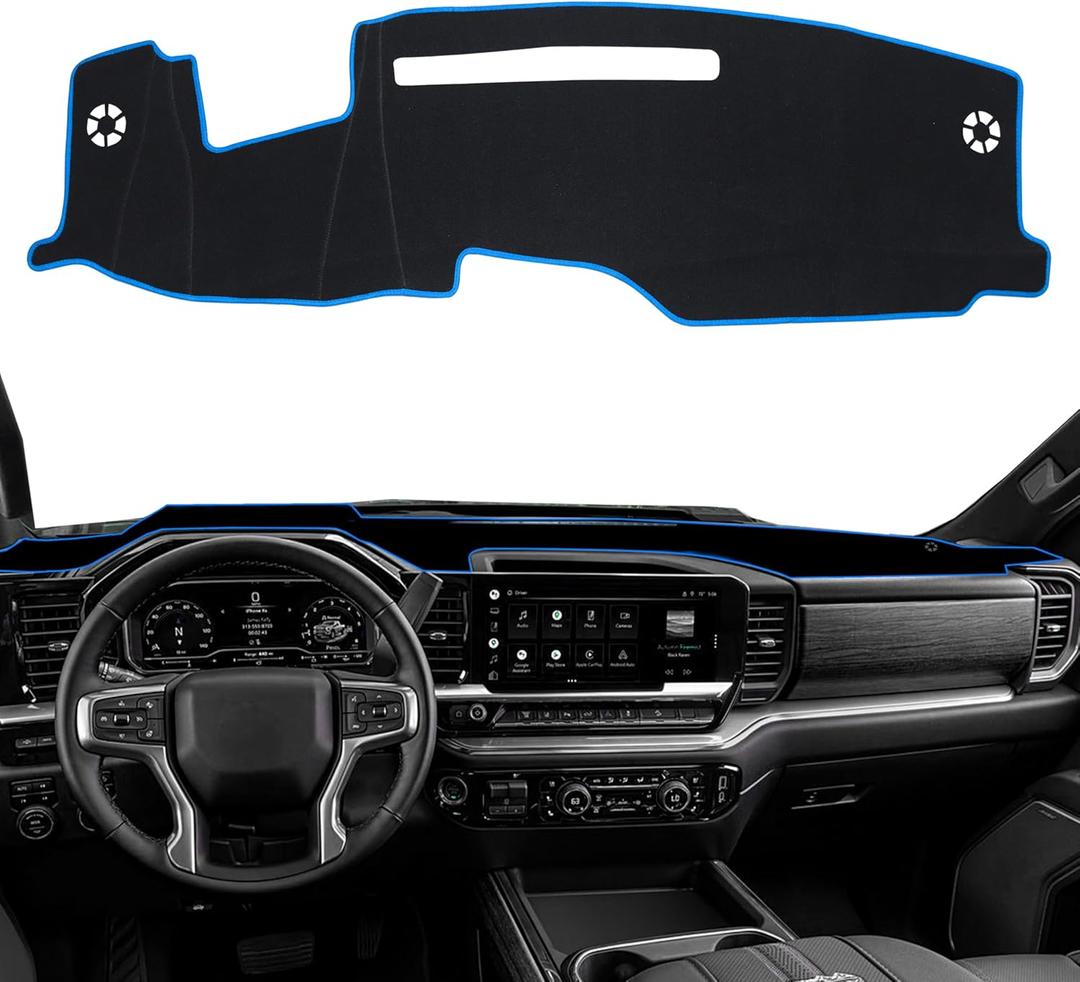 Dash Cover for 2022-2024 2025 2026 Chevy Chevrolet Silverado/GMC Sierra 2500HD 3500HD Accessories with HUD Dashboard Cover Mat Center Console Sunshield Carpet Protector Pad (Only fits 13.4 in Screen) (Blue)