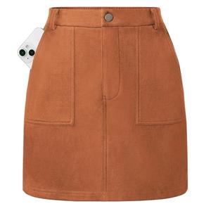Kate Kasin Women Suede Mini Skirt, Fall Winter High Waisted Pencil Skirt Dressy Casual Holiday Office Work Skirts with Pockets, Belt Loops, Elastic Back Waist, Above the Knee, 2026 Fashion Clohting, M