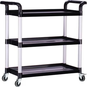 Plastic Utility Carts with Wheels, Heavy Duty 510lbs Capacity Rolling Service Cart, 3-Tier Restaurant Food Cart with Hammer for Office, Warehouse, Garage (Lockable Wheels, Black)