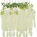12 Pcs, Hanging Wisteria Vines Silk Flower Stem - Ivory for Wedding Reception, Baby Shower, Bridal Shower, Sweet 16 Celebration