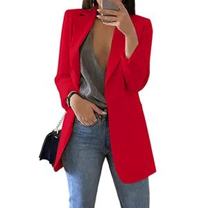 Cnkwei Womens Casual Blazers Open Front Long Sleeve Lapel Collar Work Office Jacket Red Medium