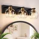 Bathroom Light Fixtures, 3-Light 22 Inch Black and Gold Bathroom Vanity Light, Modern Wall Sconces with Clear Glass Globe Shades, Vanity Lighting Fixtures Over Mirror, E26 Socket (Bulbs Not Included)