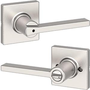 Kwikset Casey Interior Privacy Door Handle with Lock, Door Lever For Bathroom and Bedroom, Satin Nickel Reversible Keyless Turn Lock, with Microban Protection (1 Pack)