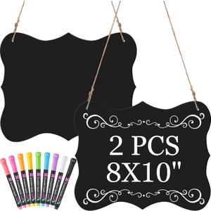 2 Pcs 8 x 10 Large Acrylic Chalkboard Hanging Sign with Chalk Markers Chalk Board Signs with Hanging String for Wedding Kitchen Home Party Decoration
