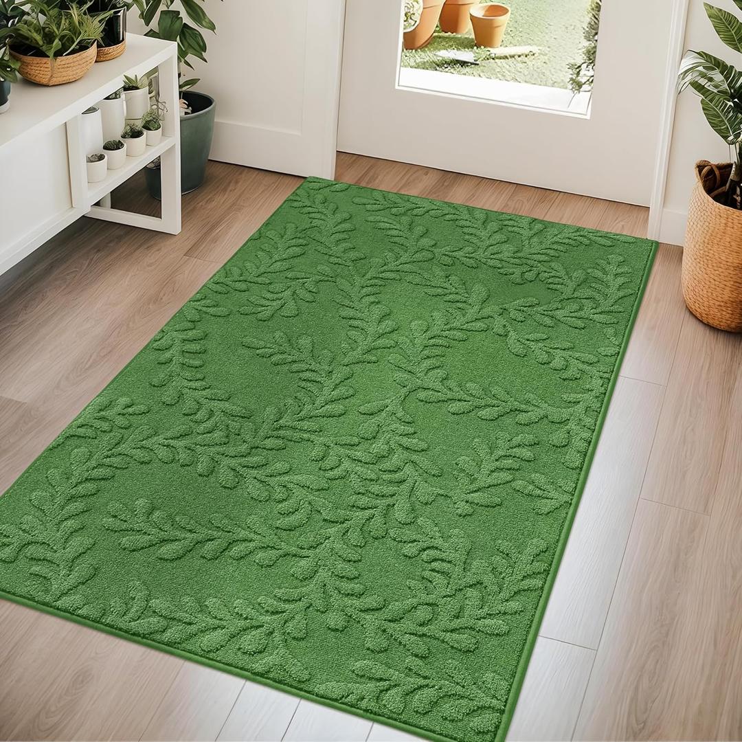 BEQHAUSE Door Mats 36x60, Dirt Trapper Doormats Indoor, Non-Slip Washable Entryway Rugs, Super Absorbent Welcome Mat for Front Door, Muddy Shoes & Paws, Green