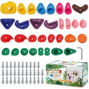TOPNEW 32 Rock Climbing Holds Multi Size for Kids, Adult Rock Wall Holds Climbing Rock Wall Grips for Indoor and Outdoor Playground Play Set - Includes 2 Inch Mounting Hardware
