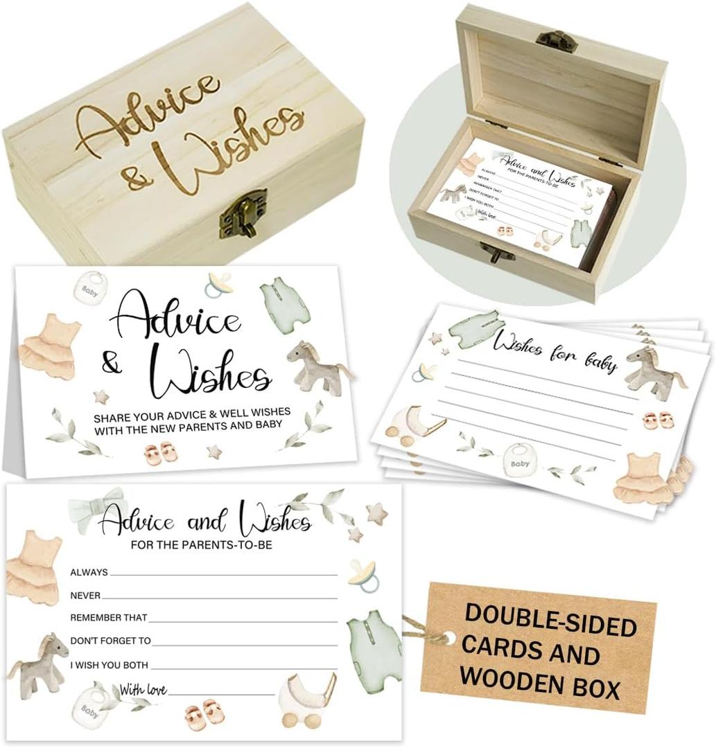 50Pcs Baby Shower Advice Cards for Baby Shower Games, Baby Clothes Advice and Wish Cards Box for New Parents Baby Shower Decorations (Advice Cards)