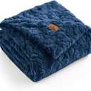 Cozy Bliss Faux Fur Throw Blanket for Couch, Fuzzy Soft Plush Thick Warm Fluffy Reversible Wave Textured Blanket for Sofa Bedroom Living Room, 55 * 70 Inches Navy Blue
