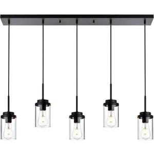 MELUCEE Kitchen Island Lighting Modern 5 Lights Linear Chandeliers for Dining Room, Industrial Black Pendant Light Fixtures Ceiling Hanging with Clear Glass Shade, 37 Inches Length