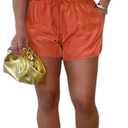 Womens Summer Two Piece Outfits Casual Short Sleeve Button Down Shirts Top and High Waisted Shorts 2 PC Sets Orange S (Orange, Small)