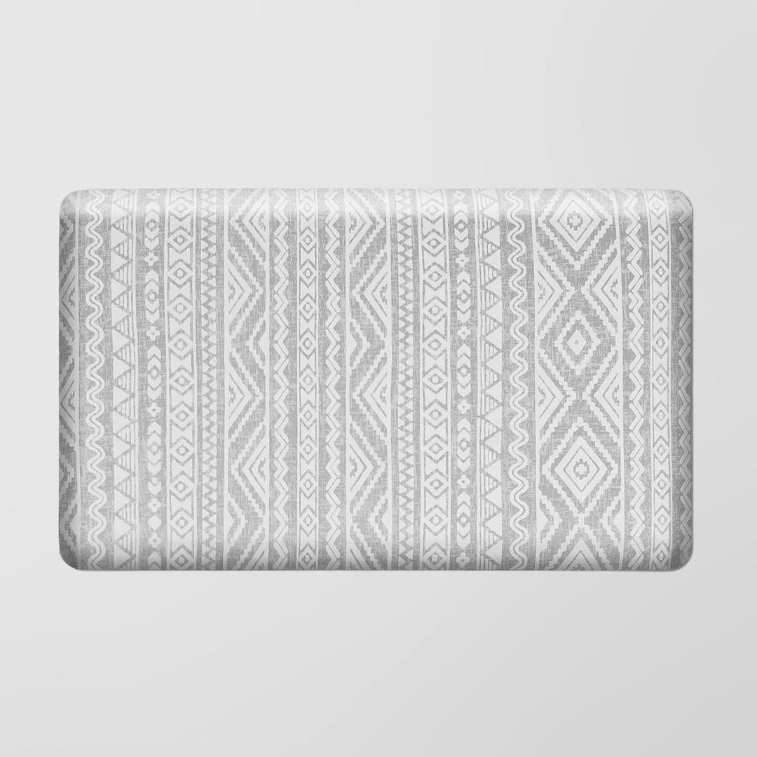 FRESHMINT Boho Kitchen Mat 0.47" Thick Anti-Fatigue Cushioned Kitchen Mats 17.3"x28" for Floor, Waterproof Non Slip Comfort Standing Mat Kitchen Rug for Kitchen Decor Sink Office, Light Gray
