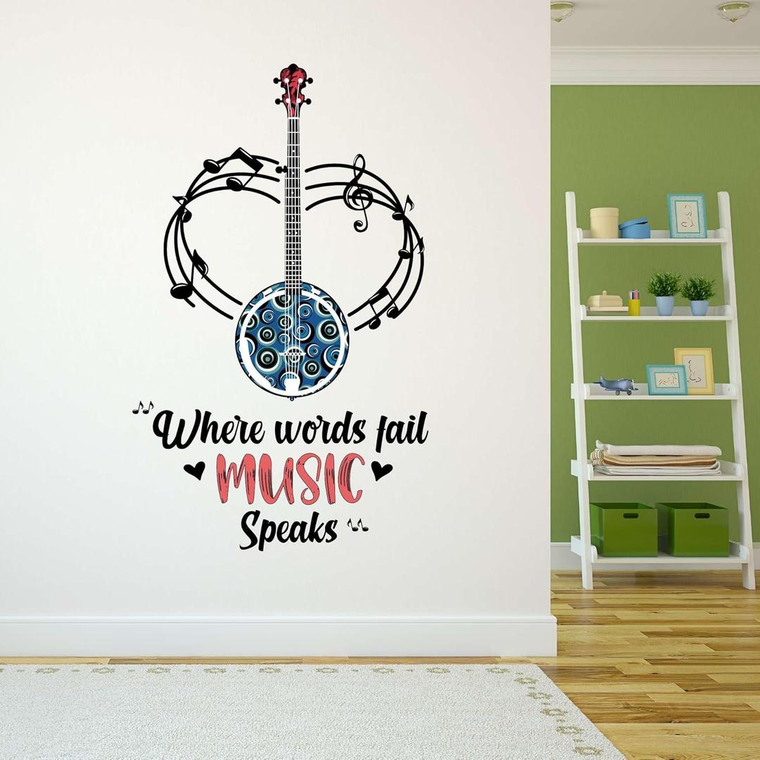 Design With Vinyl Music Wall Decal Geometric Pattern Banjo Guitar on White Background Removable - Size: 24 in x 40 in