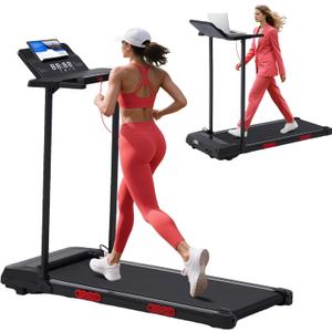 Compact Walking Pad with Handle Bar, 3.5HP Electric Portable Walking Pad Treadmills with Handles for Home Small Spaces, 0.6-10MPH Home Small Treadmill with Big Screen for Office Apartment, 400LBS