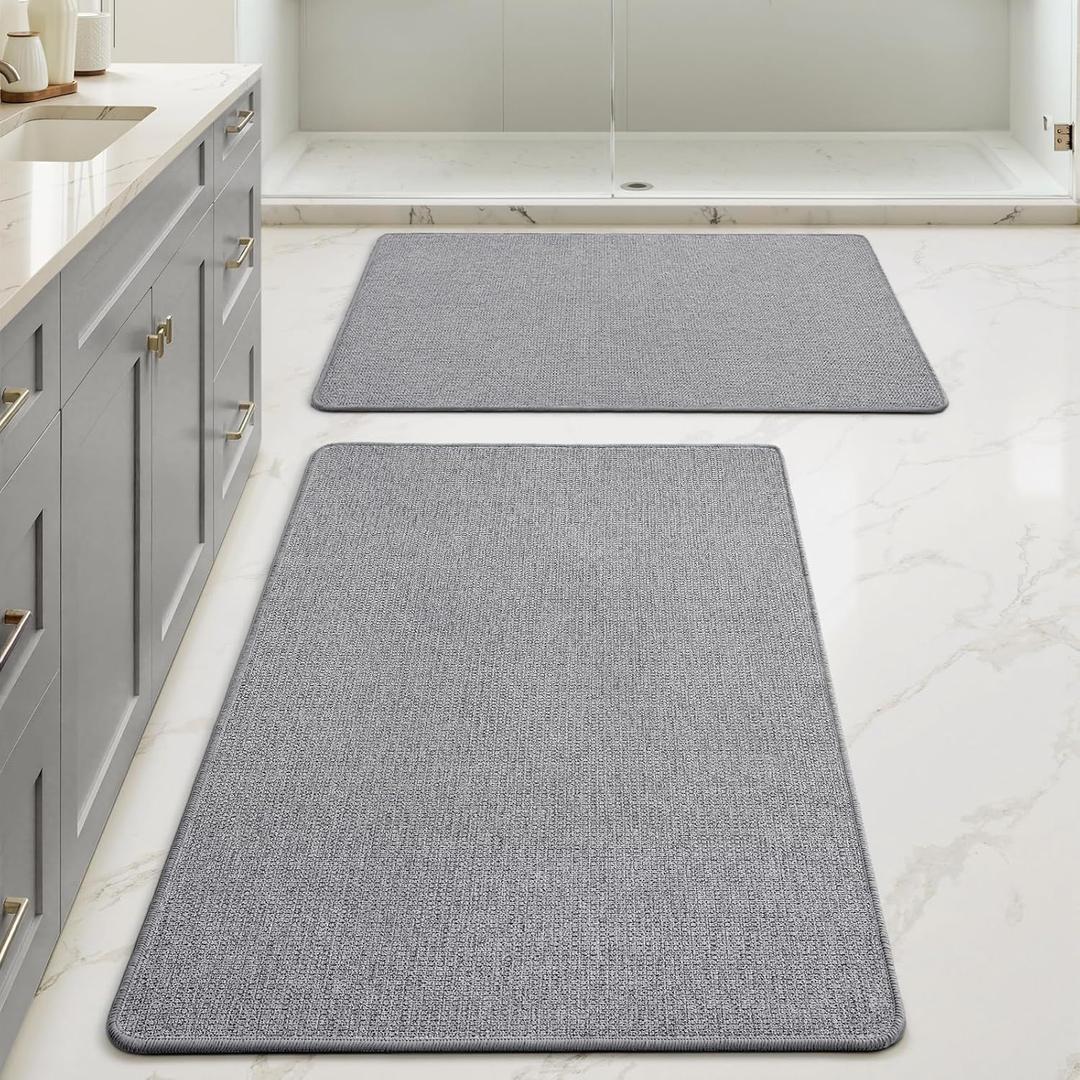 MIULEE Set of 2 Ultra Thin Bathroom Rugs, Rubber Bath Mats for Bathroom Non Slip, Quick Dry Absorbent Bath Rug Machine Washable, Fit Under Door, Shower, Sink, Home Decor, Grey, 24x36 Inch