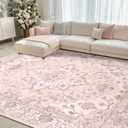 RELEANY Area Rugs 8'x10' Washable Non-Slip, Floral Vintage Distress Print Pattern Medallion Carpet for Living Room Bedroom Dining Room, Pink Greypink Cute