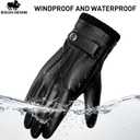 BISON DENIM Sheepskin Leather Gloves for Men, Winter Warm Touchscreen Gloves with Cashmere Lining, Driving Motorcycle Gloves (Large, Black)