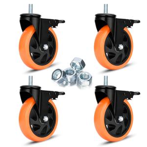 Stem Caster Wheels 5 inch Swivel Casters Set of 4 Heavy Duty 1500 lbs 1/2"-13 x 1 Threaded Casters Dual Locking Industrial Castor Safety Smooth Quiet Caster with Brakes Wheels for Cart, Furniture