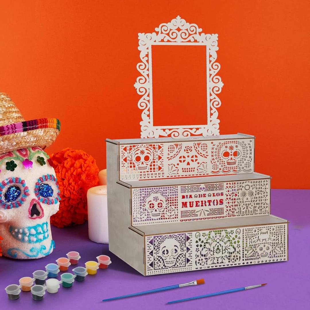 Day of The Dead Altar Dia Delos Muertos Decorations Alter DIY Day of The Dead Picture Frame with Painting Set Remembrance Shadow Gift Supplies for Dia De Los Muertos Ofrenda Display Memorial