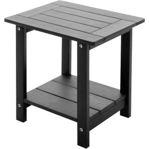 Meluvici Double Adirondack Side Table Weather Resistant, Outdoor Rectangular End Table for Adirondack Chair, Black with Wood Grain, Double Layer