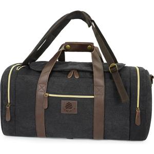 Duffle Bag for Travel, 50L Canvas Duffle Bag Vintage Travel Bag Overnight Bag with Shoes Compartment Men (Black)