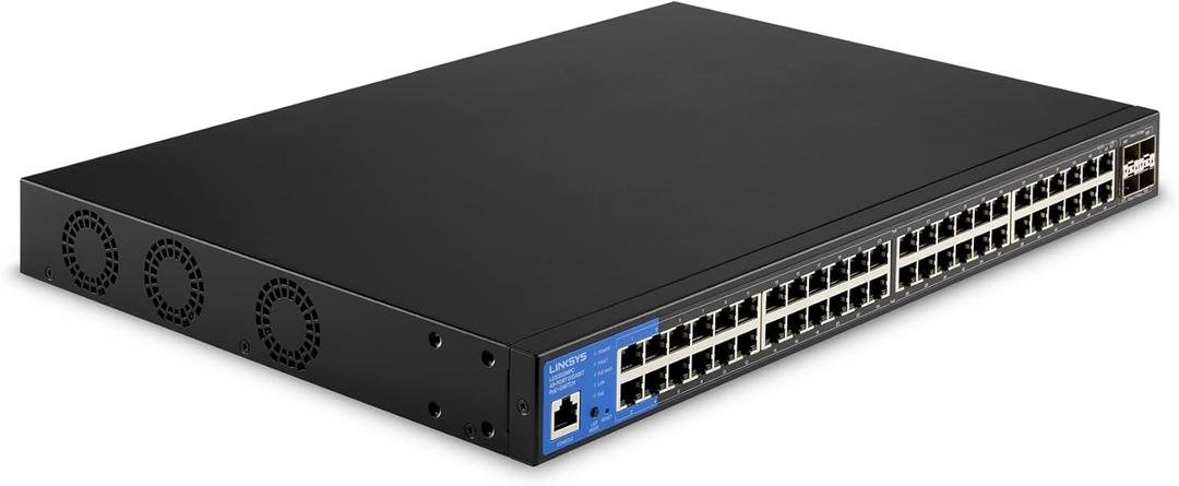 Linksys LGS352MPC 48 Port Gigabit Network PoE+ Switch @ 740W with 4 x 10G Uplink SFP+ Slots - Advanced Security, QoS, Static Routing, VLAN, IGMP Features - Metal Housing, Desktop / Wall Mount