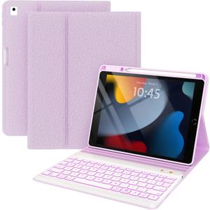 Keyboard Case for iPad 9th/8th/7th Generation 10.2 inch 2021/2020/2019, iPad Pro 10.5-inch Case with Keyboard,iPad Air 3 2019, 7 Color Backlit Removable Bluetooth Wireless(Purple)