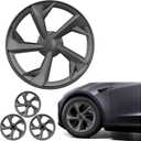 19 Inches Wheel Covers for 2025 2026 Tesla Model Y Juniper, Hub Protection Accessory, Replacement for Tesla Model Y 2025 Rim Protector, ABS Hubcaps 4-Piece, Mechanical Style Black