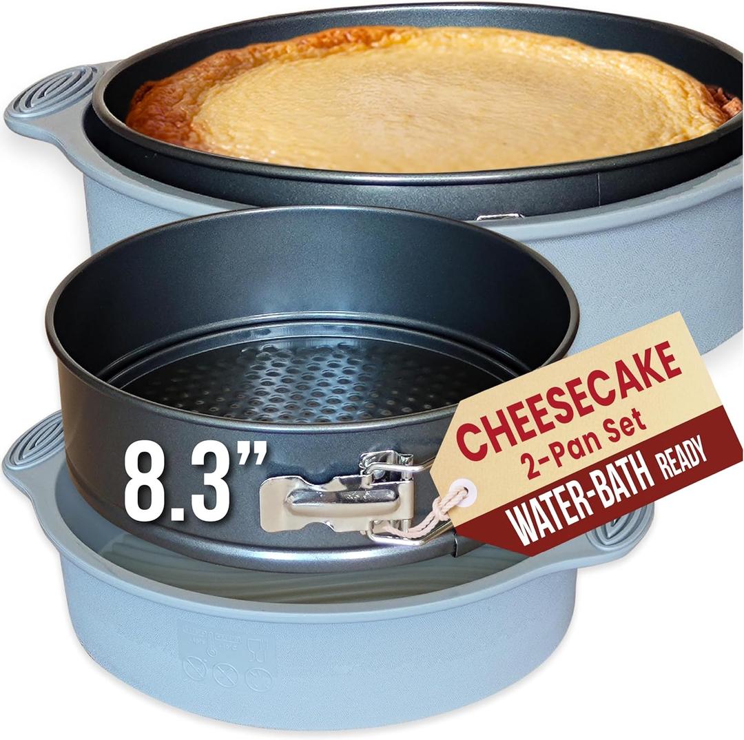 8 Inch Springform Cake Pan NONSTICK - Cheesecake Pan with Silicone Sleeve NO LEAKS in Water Bath - No Foil Wrap Needed - Easy Cake Release Sturdy Build - Heavy-Gauge Carbon Steel 0.4 mm