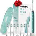 Aquasonic Vibe Series Ultra-Whitening Toothbrush  ADA Accepted Power Toothbrush - 8 Brush Heads & Travel Case  40,000 VPM Motor & Wireless Charging - 4 Modes w Smart Timer  Mint Green Metallic