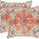 Orange Blue Ethnic Boho Pattern Throw Pillow Covers Pack of 2 Double-Sided Printing Home Indoor and Outdoor Sofa Bed Decor pillowcover (18x18, Boho Style Ethnic Design Decorative)