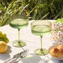 24 PCS Gold Rim Plastic Champagne Coupe Cup Sage Green Ribbed Coupe Glasses 10oz Detachable Espresso Martini Glass Vintage Margarita Glassware Cocktail Glass Set for Baby Shower Christmas Wedding