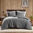 Woolrich Queen Comforter Set Cotton Stone Washed, Oversized Comforters Queen Size Bed, All Season Down Alternative Overfilled Queen Size Comforter, McKenzie, Full/Queen Grey 3 Piece