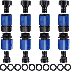 16 Pieces Garden Hose Quick Connector 3/4 Inch Plastic Water Hose Fittings Male and Female Connectors End Adapters with 10 Pieces Rubber Gaskets(Blue, Black)