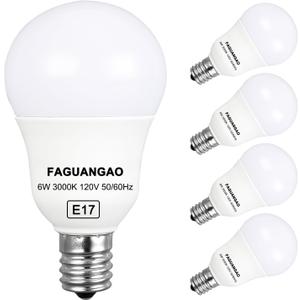 FAGUANGAO E17 Intermediate Base LED G14 Bulbs, 6W 60W Equivalent, 3000K Soft White, 600LM,Globe Light Bulbs for Ceiling Fan, Chandelier Lighting, Not Dimmable, Pack of 4