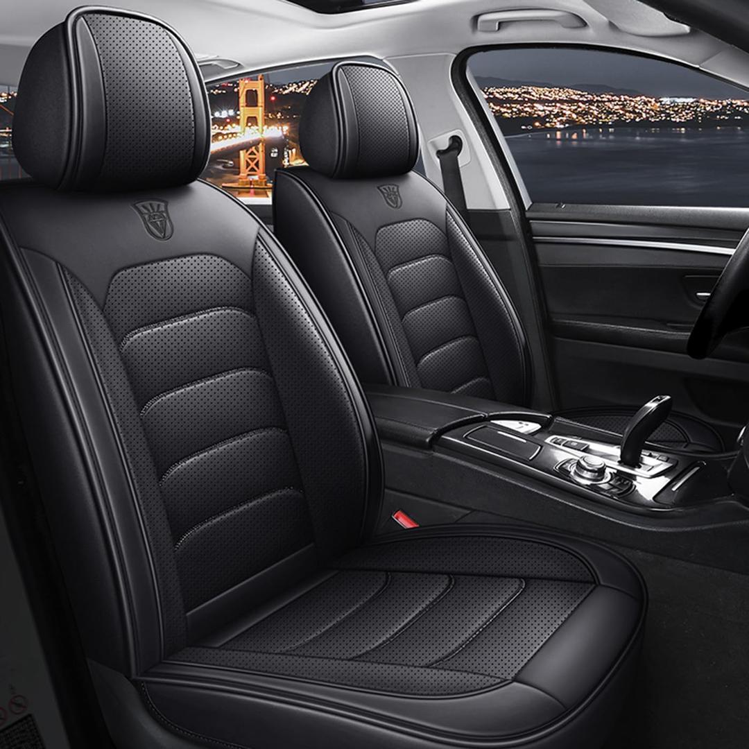 Black car seat Covers Front Seats, Leather Waterproof Breathable 2 Seats Universal Car Seat Cover, Fit for Most Cars/All Season, Fit for Toyota Corolla Ford Fusion Nissan Sentra Honda Accord