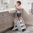 Onasti Adjustable Toddler Step Stool with Handles, Converts from 3-Step to 2-Step as Kids Grow, Non-Slip Safety Stool for Bathroom Sink, Kitchen Counter, Potty Training and Everyday Household Use-Grey