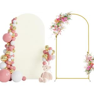 Wokceer 6.6 FT Wedding Arch Stand and Arch Cover, Metal Arch Stand with Arch Stand Cover for Birthday Party Wedding Ceremony Bridal Baby Shower Event Decor (Ivory)