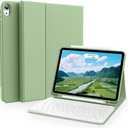 Aoub Case for iPad Air 11-inch M3/M2 2025/2024, iPad Air 5th/4th Generation 10.9 inch 2022/2020, Stand Folio Detachable Wireless Bluetooth Keyboard Cover with Pencil Holder, Light Green