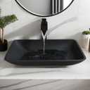22 Inch Bathroom Glass Vessel Sink with Waterfall Faucet and Pop-Up Drain Combo,Black Rectangular Sink Bowl Above Counter Tempered Glass Sink Basin, 22.4 x 14.4 x 3.6 inch