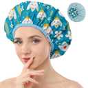 Years calm Shower Caps for Women Reusable Waterproof, Double Layer Waterproof Fabric - Both Sides Usable, Reversible Pattern & Solid Color Design, Soft Elastic Keeps Hair Dry for shower Spa Travel (Extra Large, Bell Orchid)