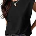 GRECERELLE Women 2026 Cap Sleeve Tops Summer Casual Tee Shirt Loose Crew Neck Basic Tank Trendy Work Vacation Outfits (Black, L)